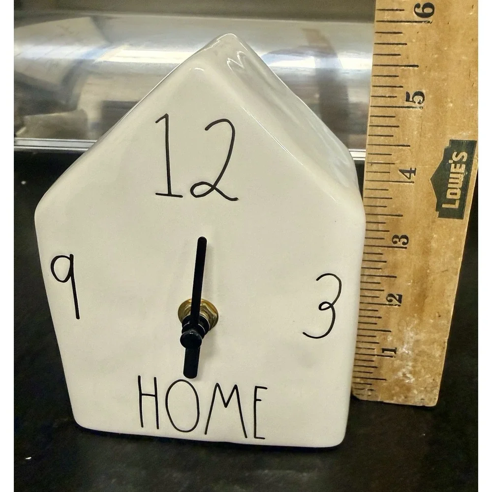 Rae Dunn Artisan Collection Ceramic House Clock White Black Letters Working